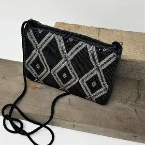 Carla Marchi Hand Beaded Black Crossbody Clutch